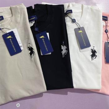 高階潮牌白色刺繡時尚大碼內搭半袖夏季保羅圓領男女短袖t恤純棉