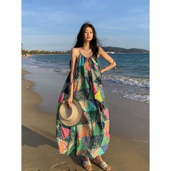 西雙版納云南旅游穿搭女裝民族風泰國海邊度假吊帶沙灘連衣裙夏季
