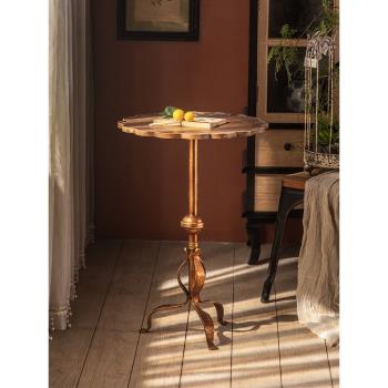 美式復古邊幾客廳沙發實木鐵藝小圓桌做舊小尺寸茶幾高級感藝術