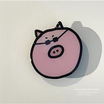 自制韓國ins卡通可愛小眾墨鏡酷豬豬iPhone安卓手機氣囊伸縮支架