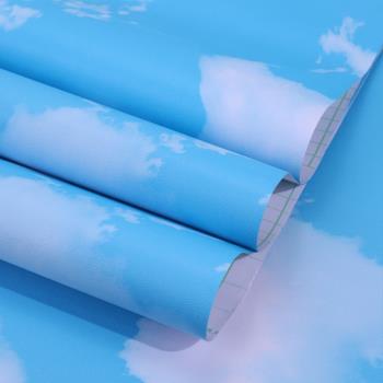 自粘防水墻紙天花板藍天白云立體壁紙創意墻貼兒童房3D貼紙裝飾膜