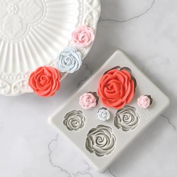 DIY玫瑰花硅膠模具巧克力蛋糕裝飾翻糖模具糖藝干佩斯烘培工具ins