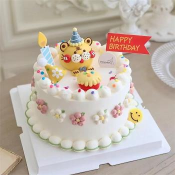 網紅兒童動物軟陶生日帽可愛老虎蛋糕裝飾生肖虎寶寶百天周歲插件