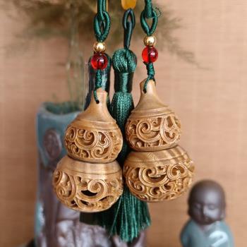 綠檀木葫蘆鏤空香囊木質工藝品diy配件可打開國風流蘇掛件飾品