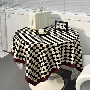 棋盤格桌布ins輕奢復古風長方形圓桌餐桌條紋格子茶幾布臺布桌墊