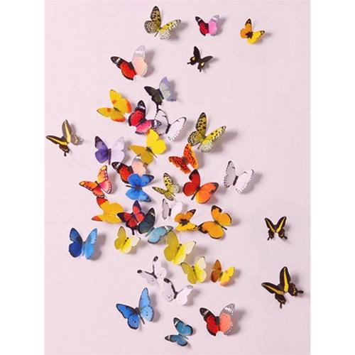假蝴蝶裝飾墻貼紙仿真立體花朵墻面道具pvc塑料掛墻壁墻上天花板