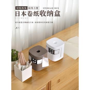 日本進口紙巾盒創意圓形卷紙筒家用衛生間客廳桌面收納盒子抽紙盒
