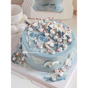 三十鵝立乘風破浪蛋糕裝飾配件迷你小白鵝網紅三十鵝已蛋糕插件