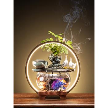 創意玻璃金魚缸客廳桌面循環流水擺件小型家用招財魚缸迷你養魚盆