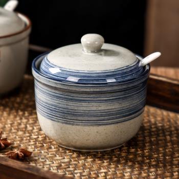 中式家用耐高溫豬油帶蓋鹽碗陶瓷
