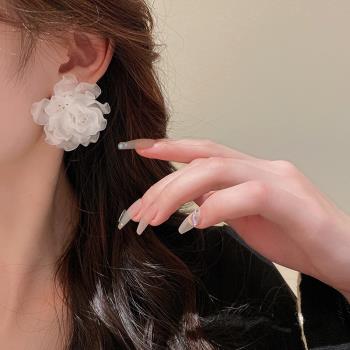 白色花朵耳環耳釘2023新款爆款高級感夸張網紅耳飾女小眾設計感夏