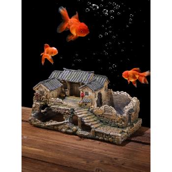 中式魚缸擺件創意魚蝦躲避屋水族箱草缸造景裝飾微景觀古建筑模型