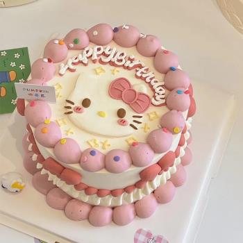 網紅凱蒂貓蛋糕裝飾擺件hollow kitty貓粉色兒童生日快樂烘焙配件