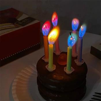 彩色火焰蠟燭長桿鉛筆生日蠟燭婚慶蛋糕烘焙拍照道具創意浪漫驚喜