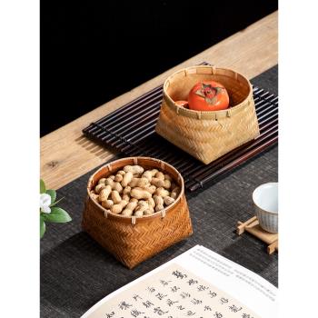 天然手工竹編小簍子方底圓口竹籃子零食點心收納筐家用復古小籃子