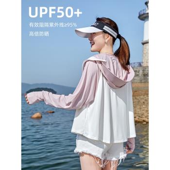 UPF50+冰絲涼感防紫外線防曬衣女透氣夏季2024拼色披肩衫防曬服