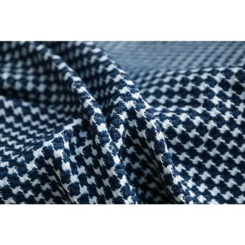 意大利進口藍淡藍編織提花犬齒格紋微彈提花棉羊毛混紡設計師布料