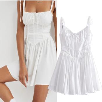 2023年新款法式初戀小眾設計感短裙溫柔風白色連衣裙子夏日小白裙