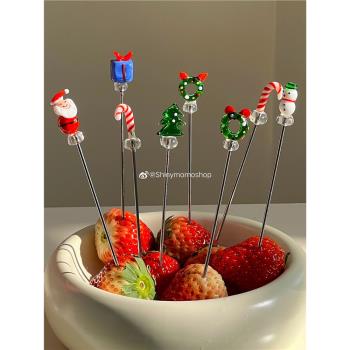 Shinymomo自制ins韓風卡通可愛造型圣誕系列水果簽奶酪小簽甜品叉