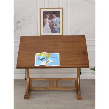復古實木畫架自動調畫案設計師工作臺美術繪圖桌升降素描繪畫桌