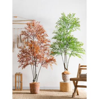 北歐ins風仿真南天竹植物盆栽仿生綠植室內客廳落地假樹裝飾擺件