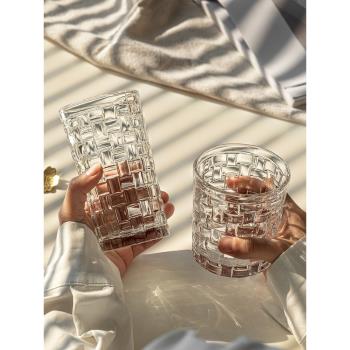藤編玻璃杯ins風家用浮雕水杯套裝咖啡杯果汁冷飲杯創意喝水杯子