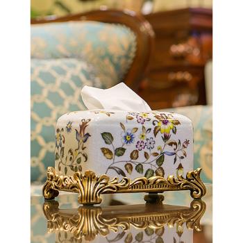 澤馬歐式紙巾盒家用客廳茶幾裝飾擺件復古陶瓷多功能遙控器收納盒