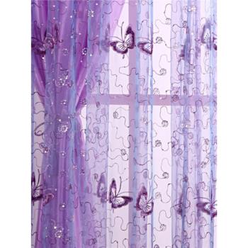 歐韓式美容院隔斷簾兩層蕾絲紫色紗遮光陽臺紗簾客廳臥室成品窗簾