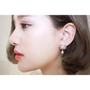 短發簡約氣質韓國新娘玫瑰金耳環