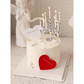 烘焙蛋糕裝飾擺件珍珠愛心情人節天使燭臺塑料生日派對甜品插卡