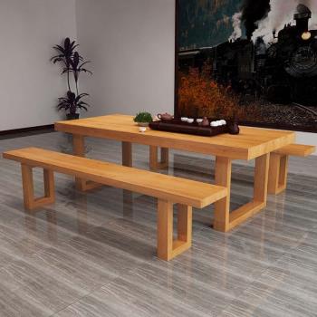天然實木餐桌椅組合簡約書桌客廳電腦桌原木會議桌辦公桌帶長凳
