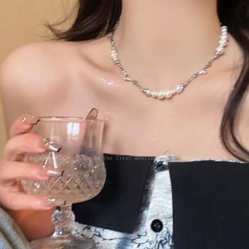 法式珍珠項鏈女款2023年新款潮頸鏈配飾輕奢小眾設計感高級鎖骨鏈