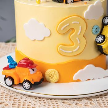 兒童生日蛋糕裝飾卡通Q萌回力小汽車飛機玩具車擺件小蜜蜂插件