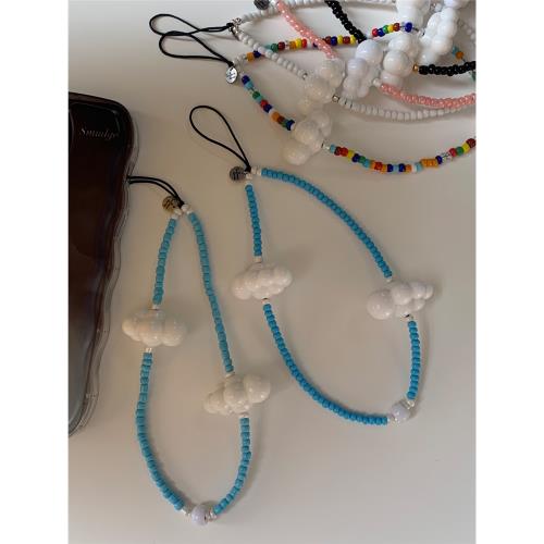 YUBAOOO自制Lisa同款云朵串珠手機鏈數碼掛件ins串珠藍天白云