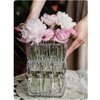 北歐輕奢水晶透明玻璃花瓶擺件客廳插花富貴竹玫瑰百合鮮花裝飾