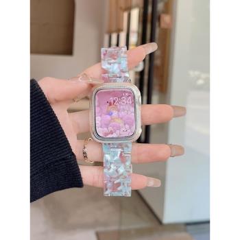 圣鉑適用蘋果iwatch8手表表帶s8新款樹脂AppleWatch7654代se手表帶s7高級感watchs6女款ultra夏季41/40mm透氣