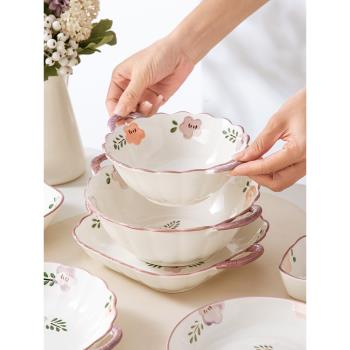 紫萱花餐具陶瓷碗家用飯碗菜盤2024新款碗碟碗盤套裝創意盤子湯碗