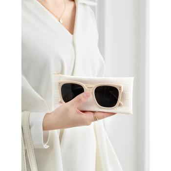 棋盤格眼鏡收納包墨鏡收納袋抗壓便攜自動閉合彈片太陽鏡收納盒女