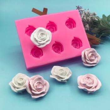 6連玫瑰花硅膠模具網紅巧克力棒棒糖自制烘焙滴膠石膏擺件DIY模具