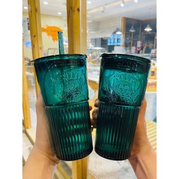墨綠色女神玻璃水杯大容量女生高顏值玻璃杯網紅ins風咖啡牛奶杯