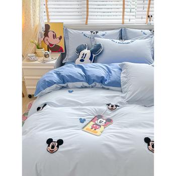 迪士尼水洗棉四件套非全棉純棉兒童床品被套罩宿舍學生床單三件套