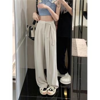 設計感西裝褲女夏季韓版2023新款高腰顯瘦純色寬松直筒拖地褲長褲
