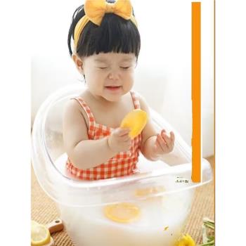 新款兒童攝影道具影樓拍照嬰兒百天周歲寶寶透明浴缸牛奶浴盆道具