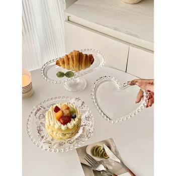 愛心水果玻璃盤系列 高級ins風精致復古餐盤早餐蛋糕點心甜品盤子