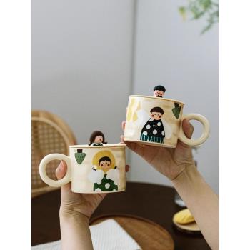 澤滕家韓式可愛杯子帶蓋馬克杯陶瓷杯手繪漫畫情侶水杯牛奶早餐杯
