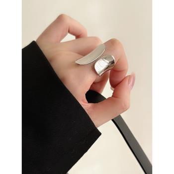 韓國大寬面銀戒指女時尚個性冷淡風小眾設計氣質百搭高級感食指戒