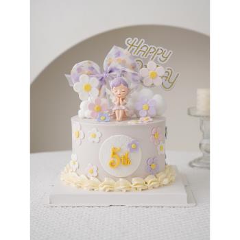 貝拉公主蛋糕裝飾芭蕾舞女孩翅膀天使擺件網紗蝴蝶結小花朵插件