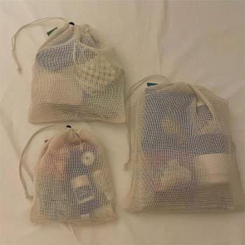 INS風日系全棉編織網袋網紅 束口蔬菜水果袋可循環使用環保收納袋