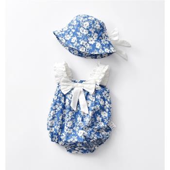 ins韓系新生嬰兒衣服夏季無袖吊帶套裝女寶寶超洋氣外出連體哈衣.
