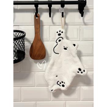 可愛北極熊擦手巾掛式吸水速干不掉毛親膚小毛巾家用廚房搽抹手布